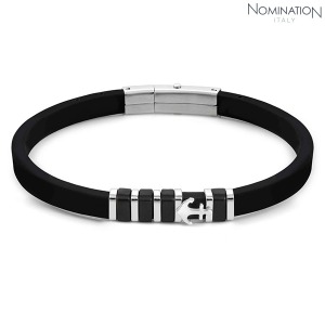 노미네이션 팔찌 CITY (시티) bracelet in steel and rubber with BLACK PVD details (Anchor) 028802/002