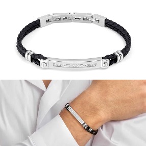 노미네이션 팔찌 MANVISION (맨비전) Bracelet in stainless steel CZ Black Synthetic leather (White) 133001/001