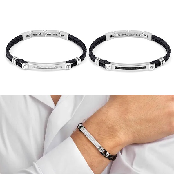 노미네이션 팔찌 MANVISION (맨비전) Bracelet in stainless steel CZ Black Synthetic leather 133001 (택1)